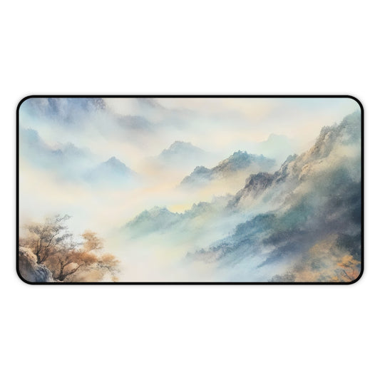 Misty Mountain Landscape Desk Mat | Watercolor Mountain Scene