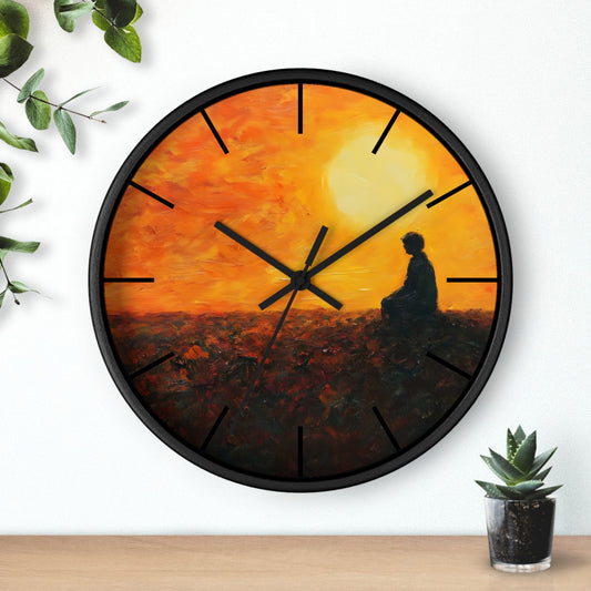 Silhouette Meditation Sunset Wall Clock | Orange Sun Landscape