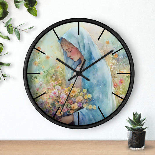 Madonna with Flowers Wall Clock | Religious Art, Floral Portrait