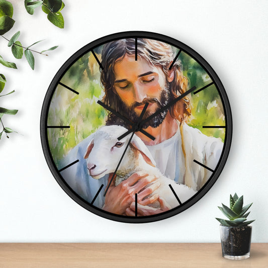Jesus Holding Lamb Wall Clock | Christian Religious Nursery Decor