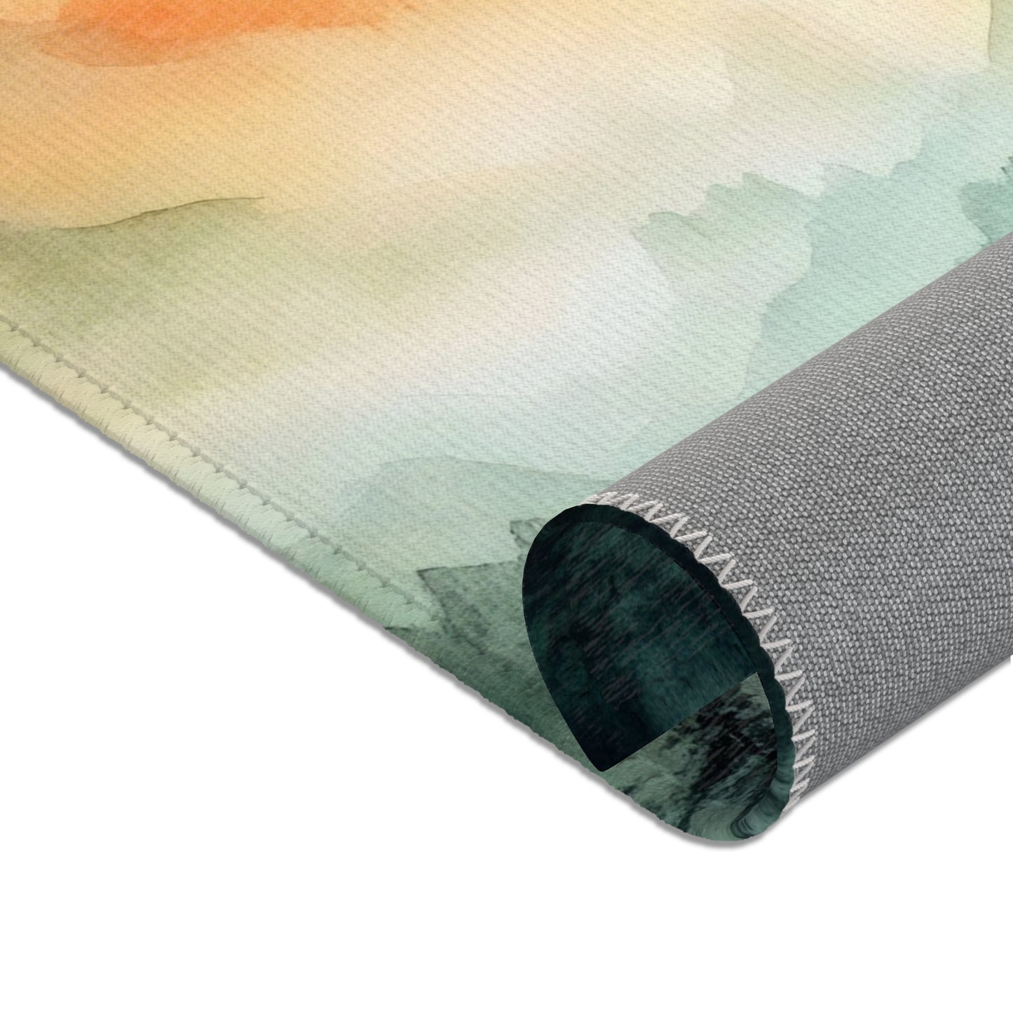 Close-up of rolled Christian wall art canvas with soft abstract watercolor design