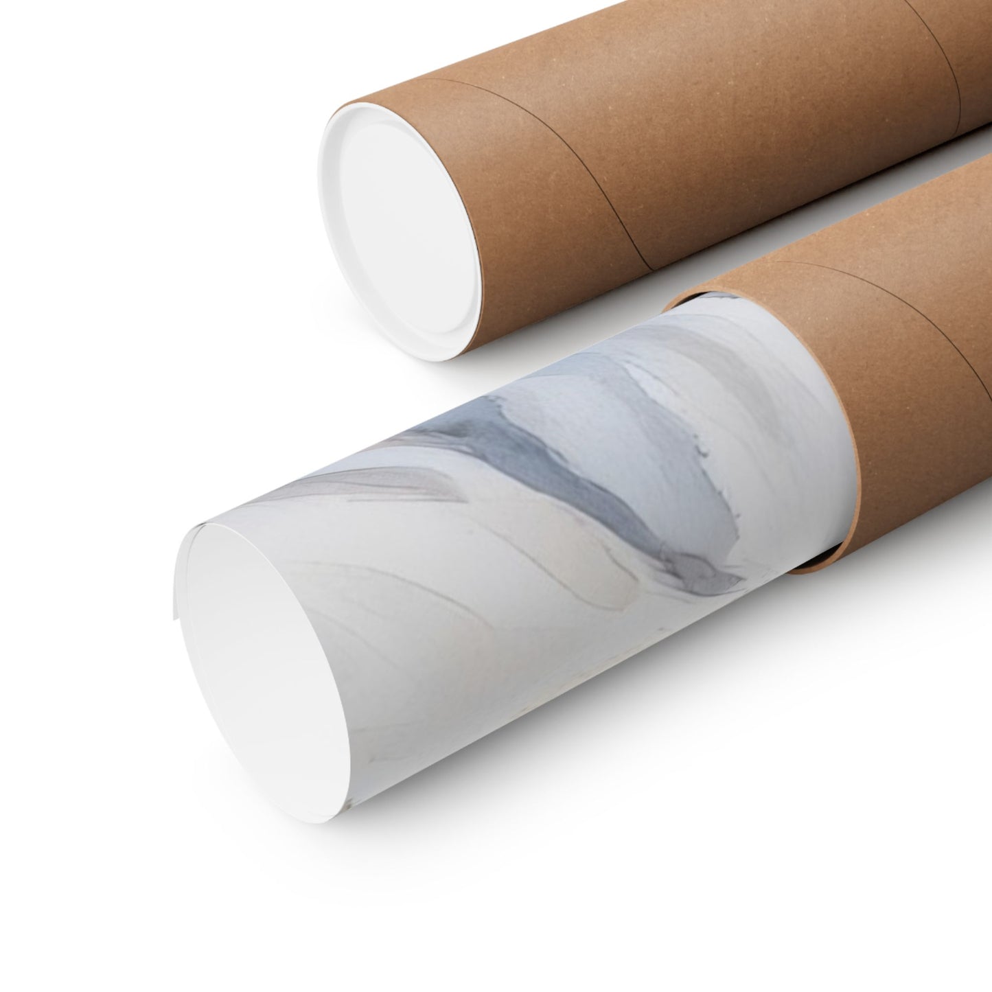 Rolled abstract Christian wall art print in cardboard mailing tube on white background