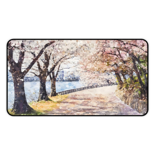 Cherry Blossom Path Desk Mat | Spring Sakura Scenic Mousepad
