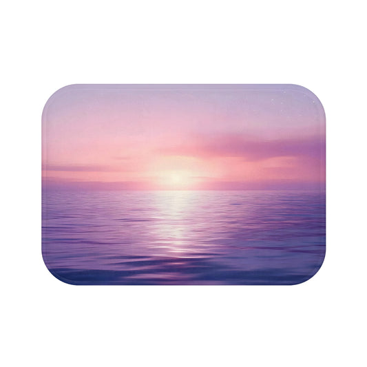 Purple Sunset Over Ocean Bath Mat | Coastal Sunrise Bathroom Decor