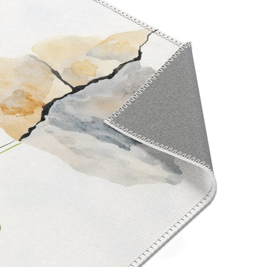 Purple Pansy Watercolor Area Rug | Flower Growing Through Crack