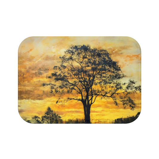 Sunset Tree Bath Mat | Golden Landscape, Nature Decor
