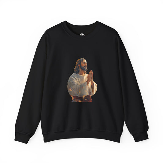 Praying Jesus Illustration Crewneck Sweatshirt | Christian Faith Apparel