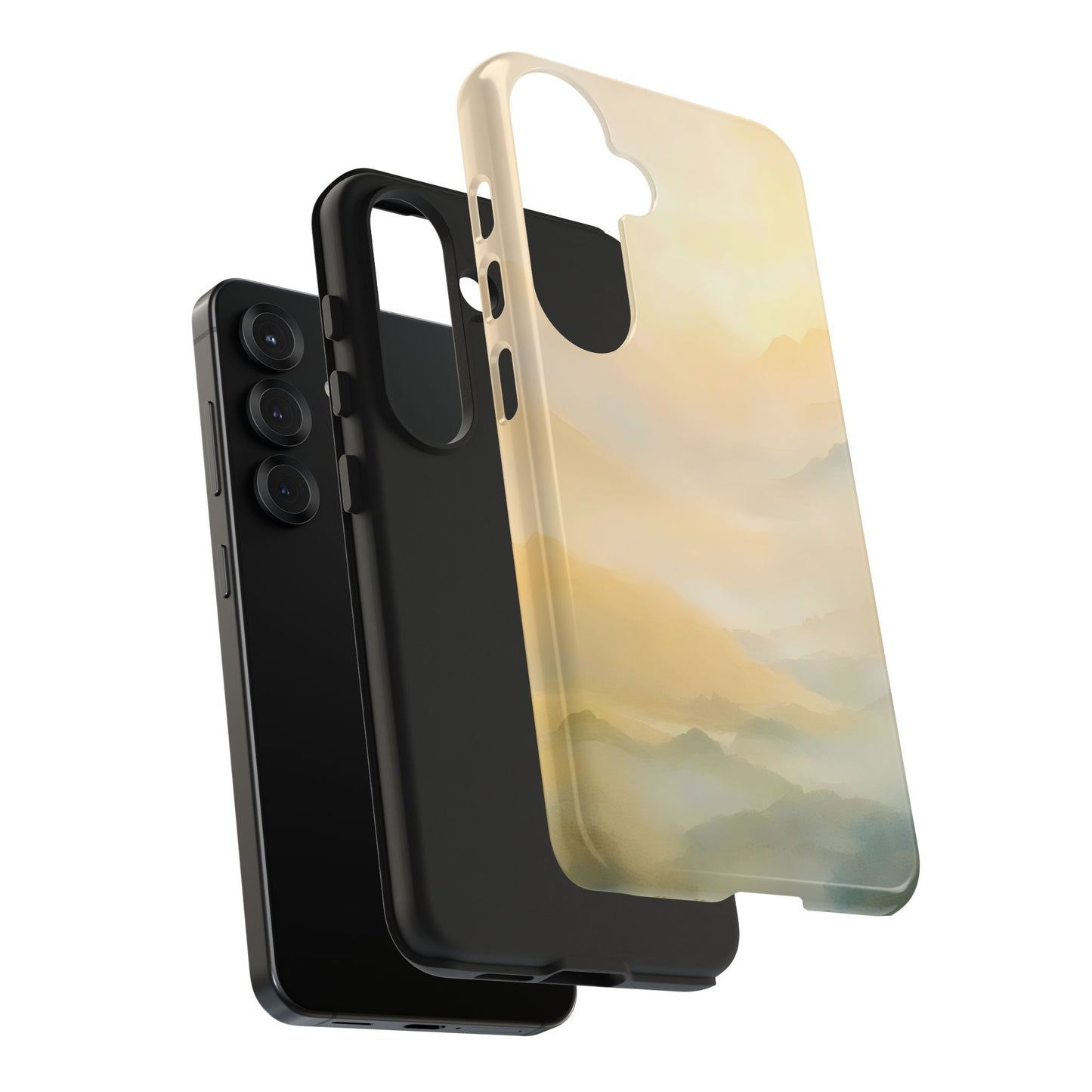 Protective phone case with minimalist pastel mountain landscape, compatible with modern smartphones
