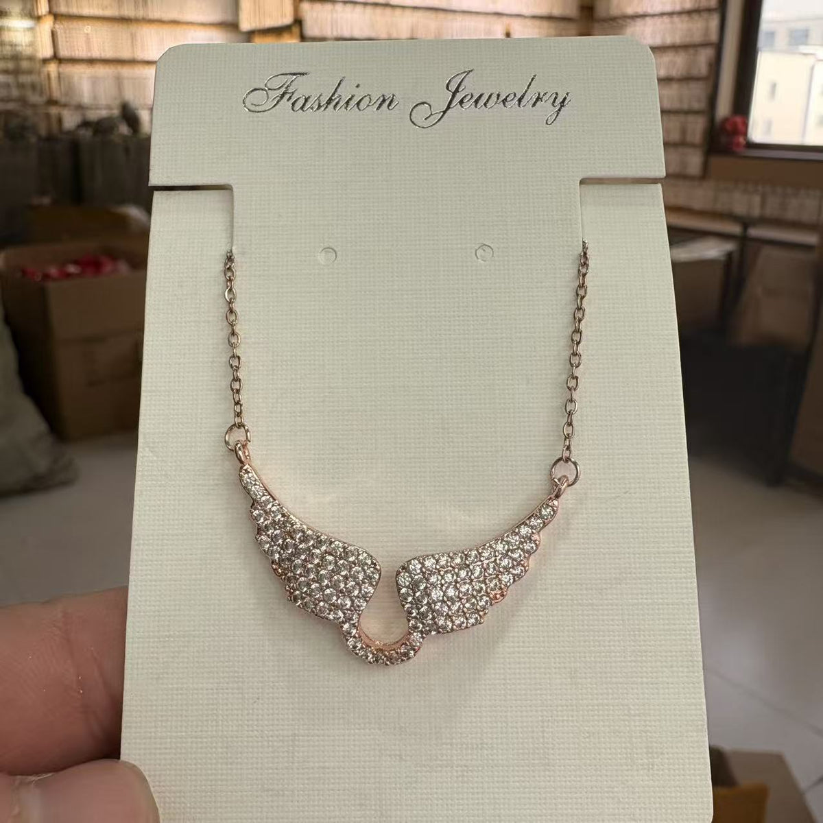 Angel Wing Crystal Pendant Necklace – product view 8