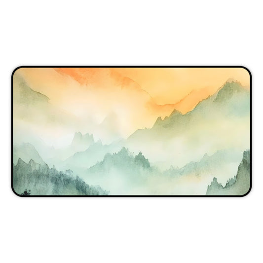 Sunset Mist Mountain Desk Mat | Watercolor Landscape Mouse Pad