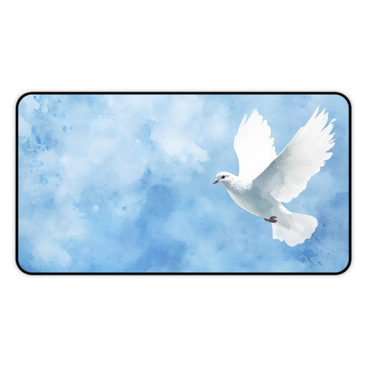 White Dove in Blue Sky Desk Mat | Peaceful Bird Mousepad