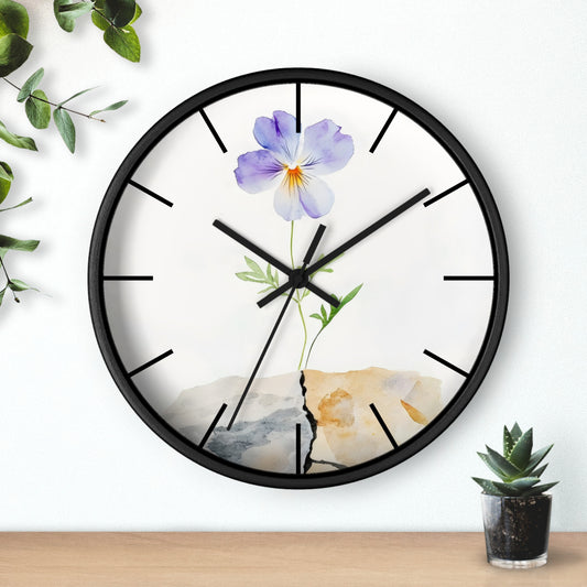 Watercolor Pansy Floral Wall Clock | Minimal Botanical Timepiece