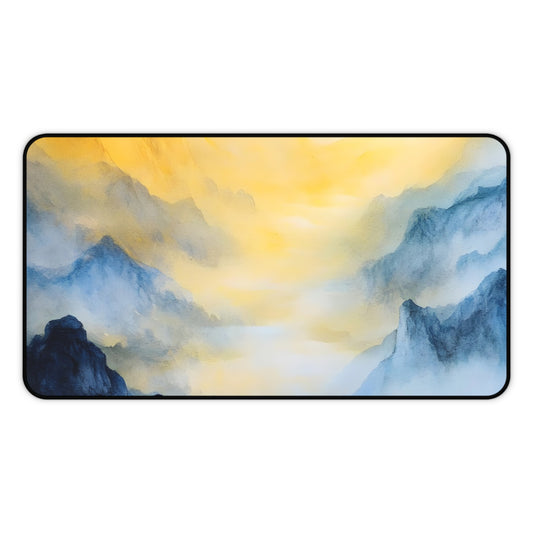 Sunrise Mountain Mist Desk Mat | Watercolor Landscape Mouse Pad