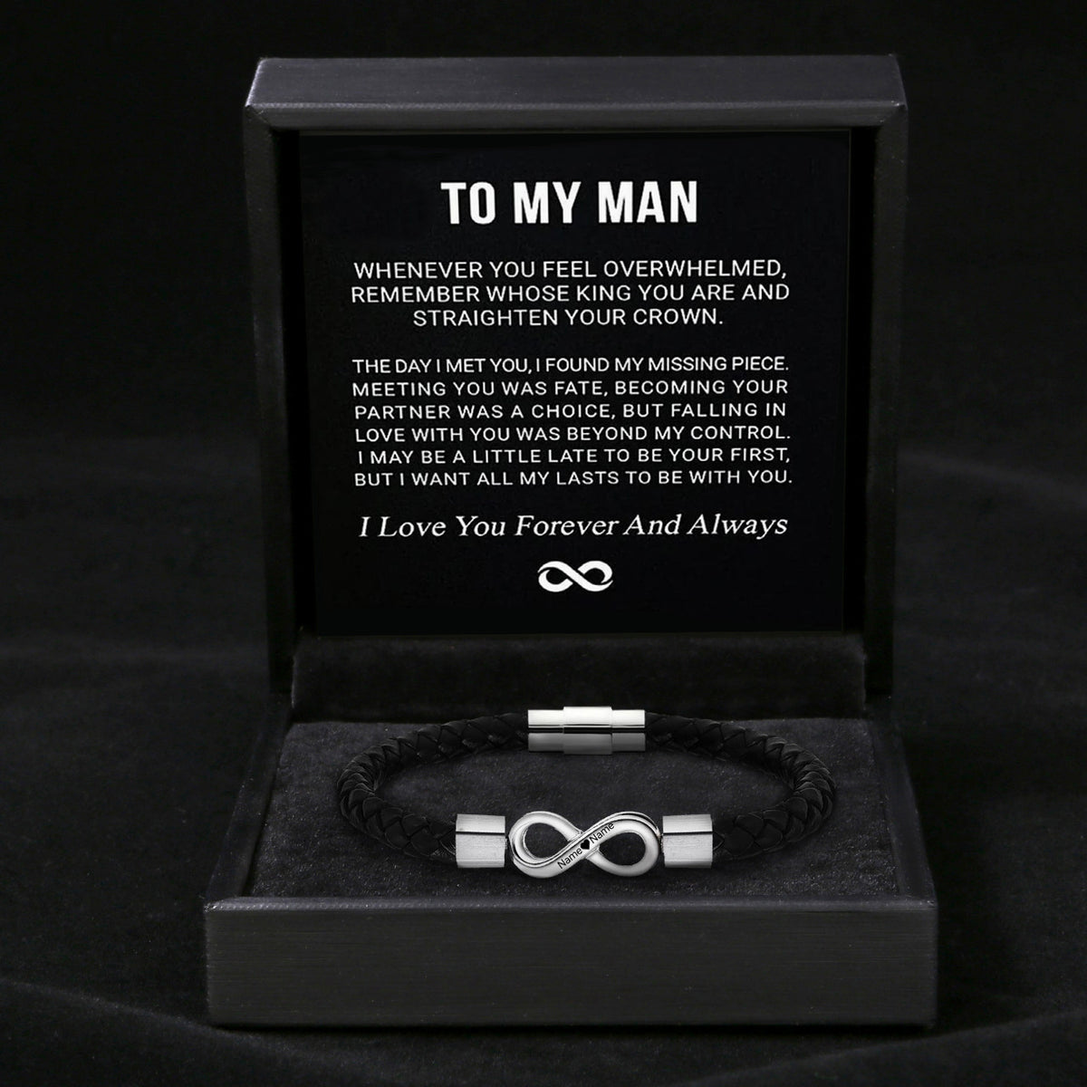 Engraved Leather & Steel Magnetic Bracelet – product view 11