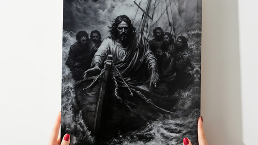 Peace Be Still Christian canvas inspired by Jesus calming the storm