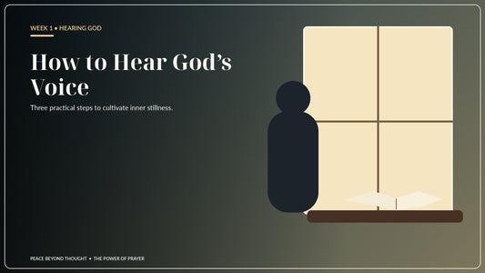 Woman standing in stillness beside a bright window, symbolizing hearing God's voice through prayer, silence, and inner stillness.