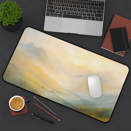 Explore the Meditative Benefits of the Soft Sunrise Mountain Landscape Desk Mat for Your Workspace