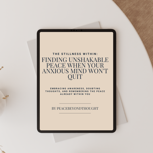 Tablet displaying Christian mindfulness eBook titled 'The Stillness Within' on a minimalist desk