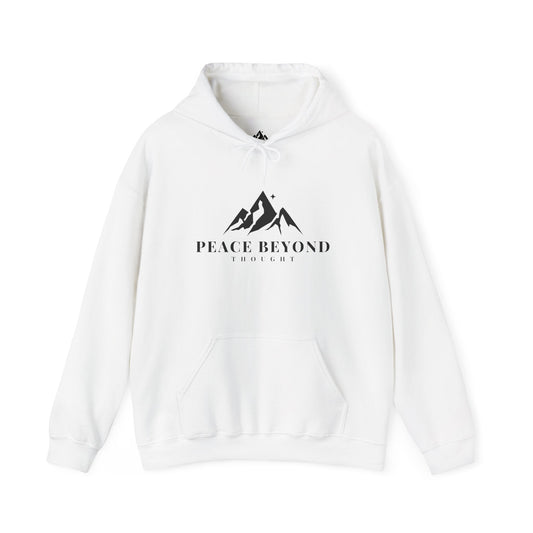 Peace Beyond Thought Brand Logo Hoodie | Minimal Outdoor Mountain Icon