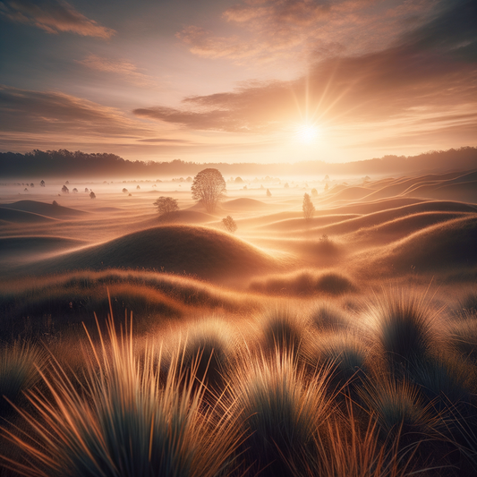 A peaceful field at dawn representing tranquility