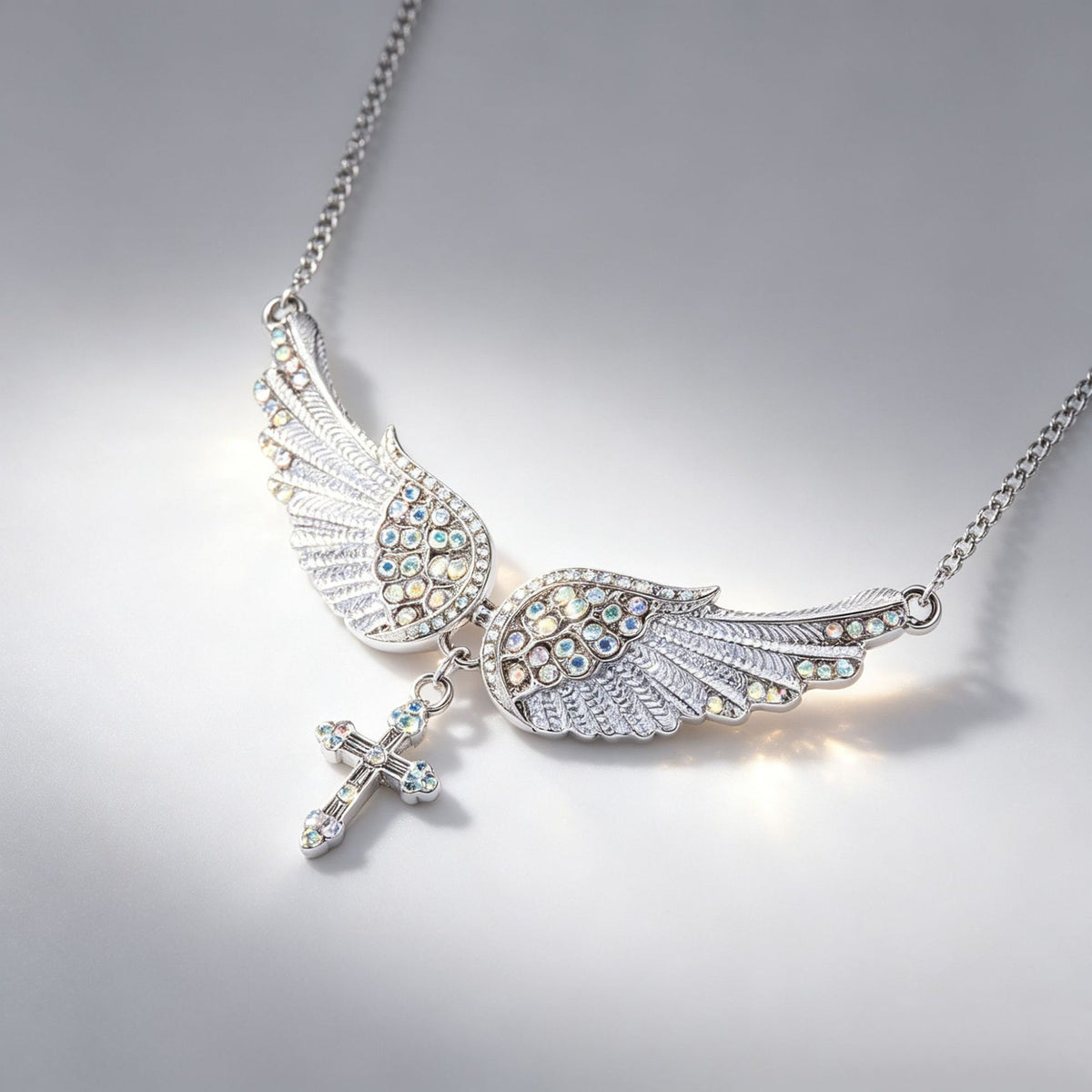 Angel Wing Cross Pendant Necklace – product view 4
