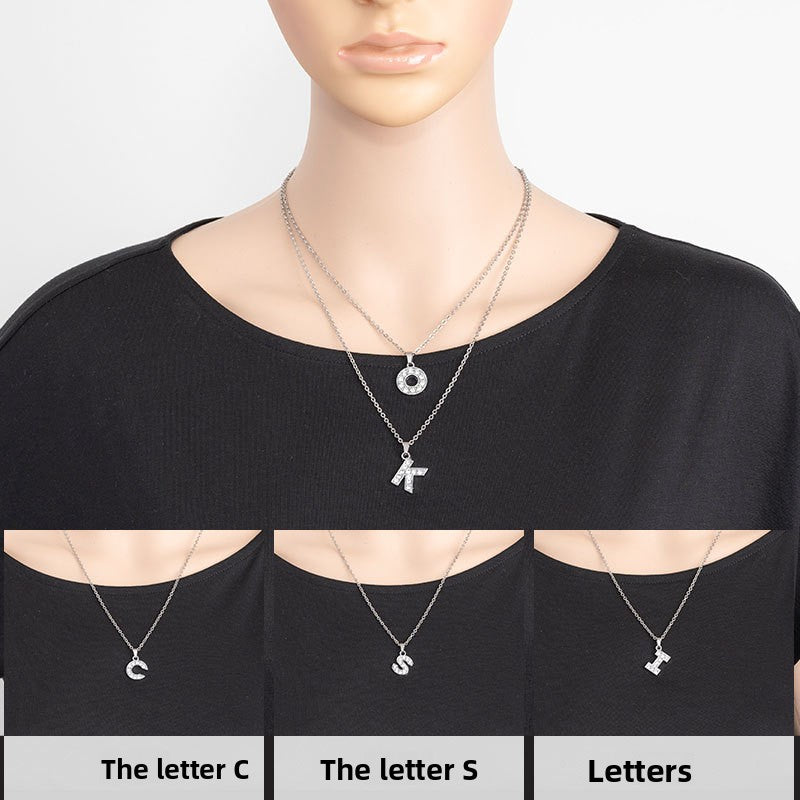 Stainless Steel Letter Necklace with Crystal Pendant – product view 5