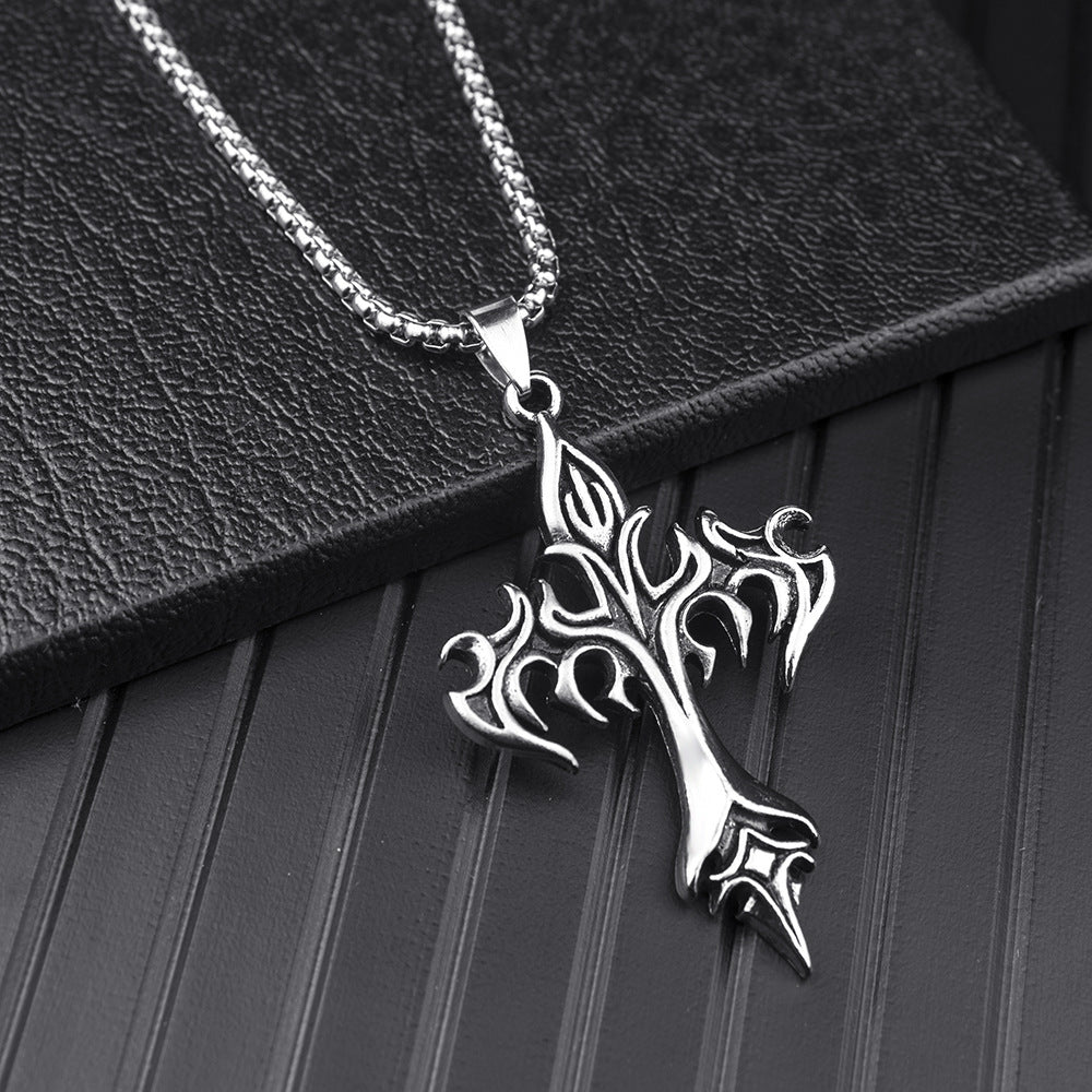 Colour-Accent Titanium Steel Cross Necklace – product view 9