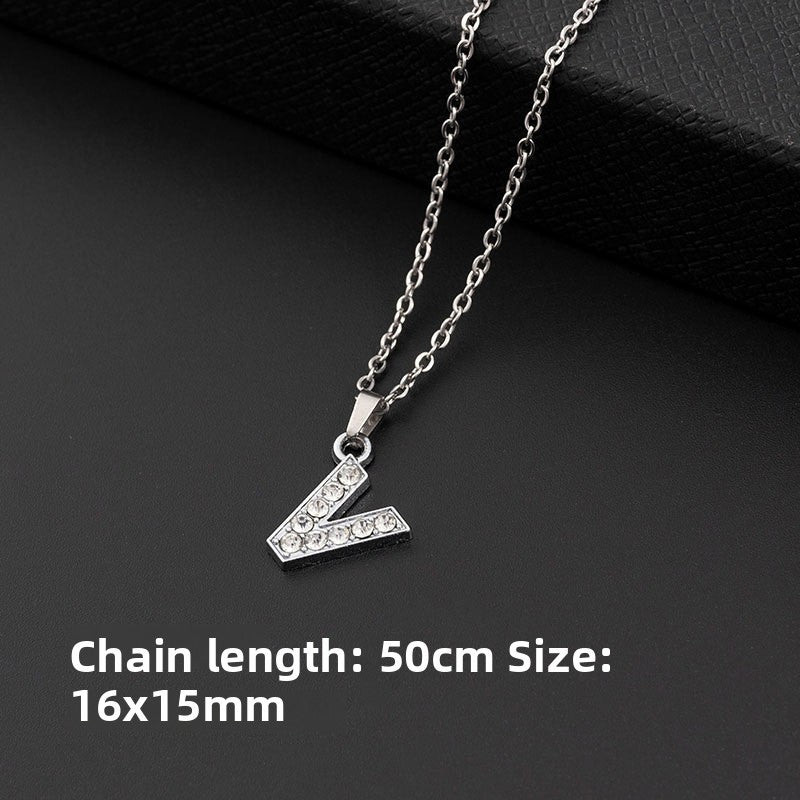 Stainless Steel Letter Necklace with Crystal Pendant – product view 27