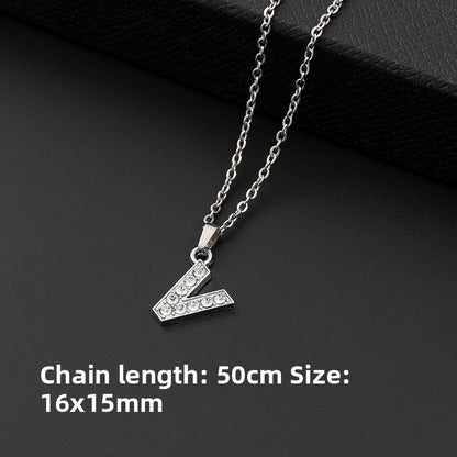Stainless Steel Letter Necklace with Crystal Pendant – product view 27