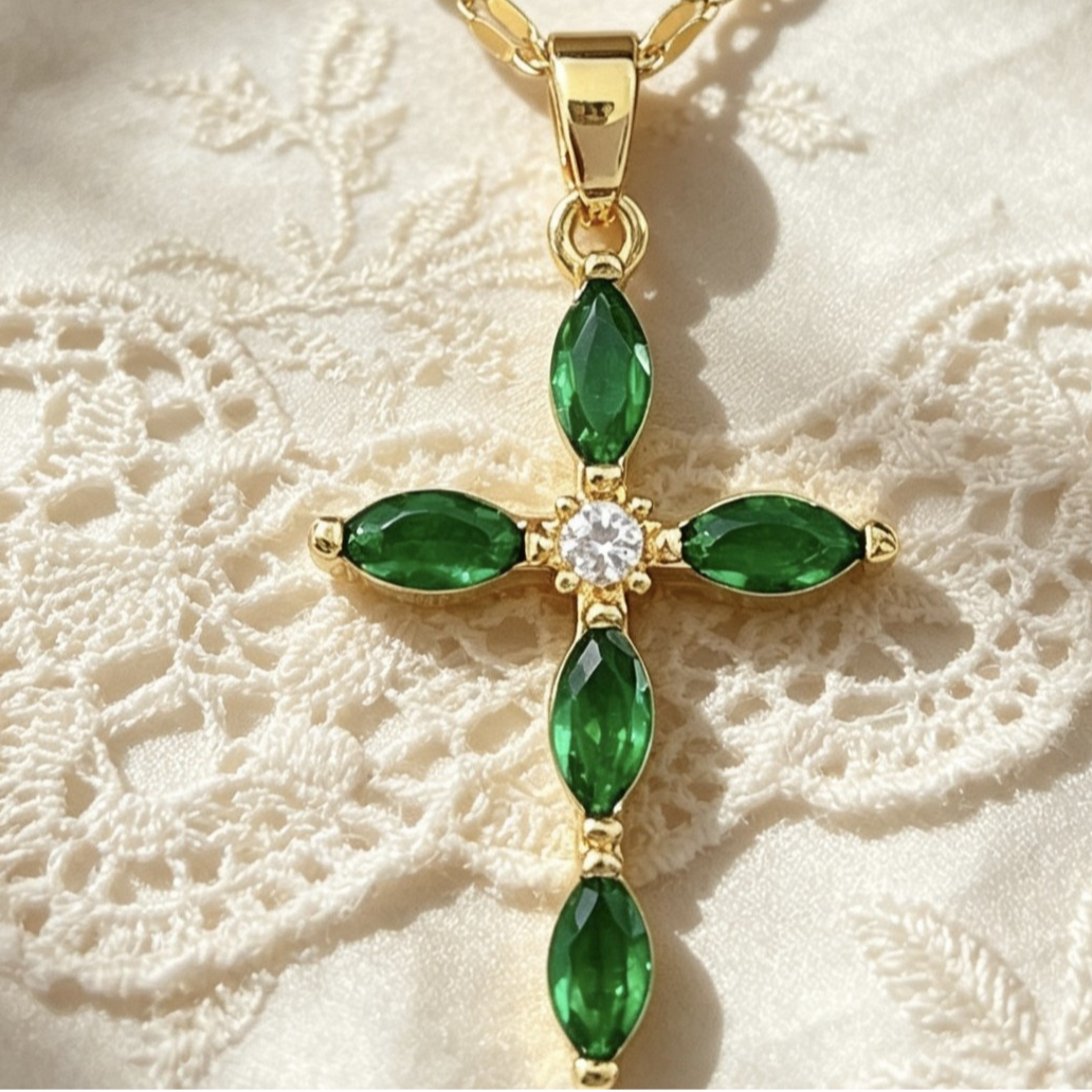Crystal-Accent Titanium Steel Cross Necklace – product view 10