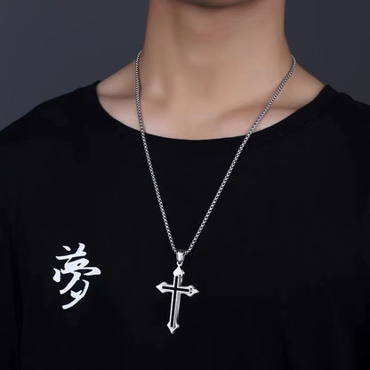 Colour-Accent Titanium Steel Cross Necklace – product view 4