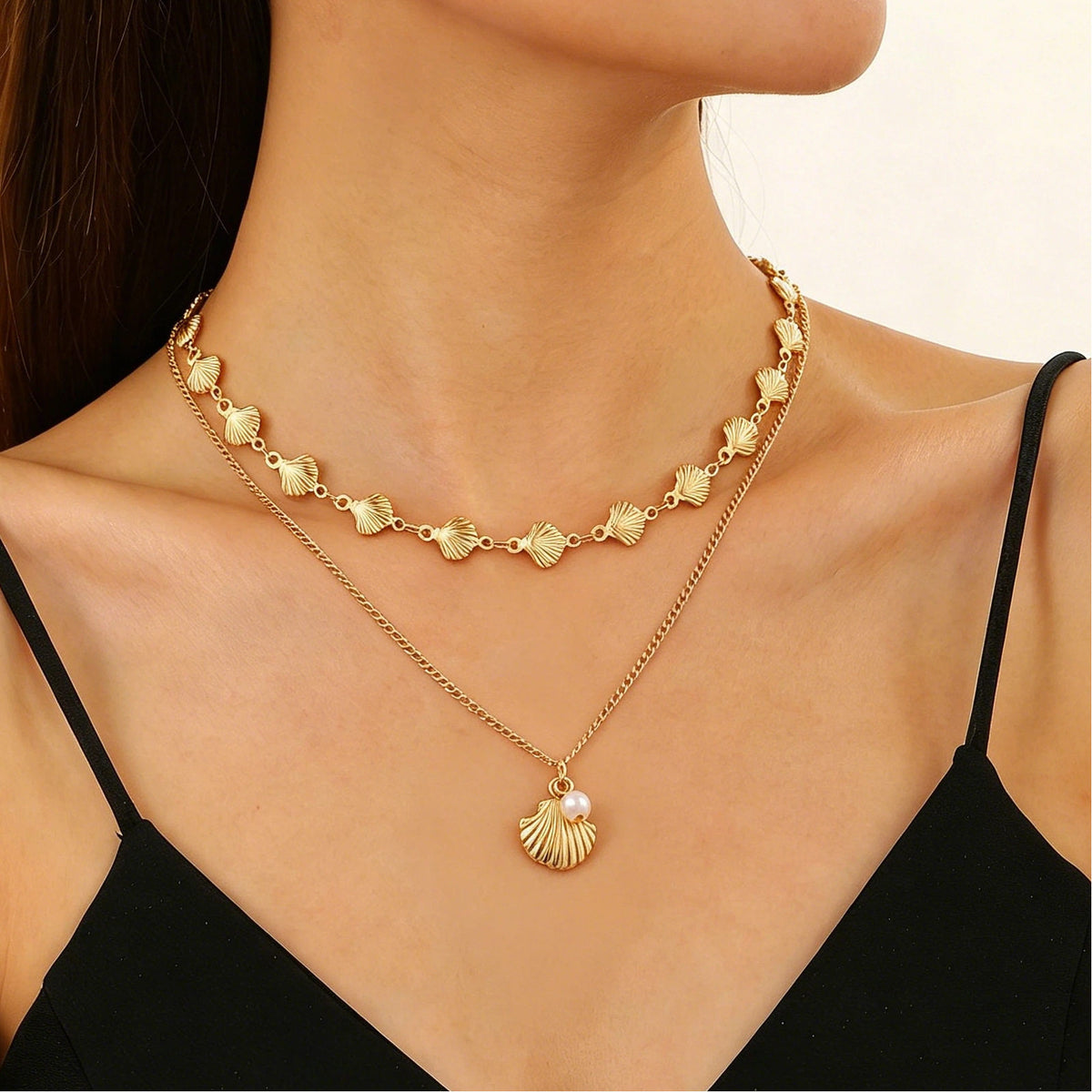 Layered Shell Pearl Starfish Pendant Bohemian Necklace – product view 7