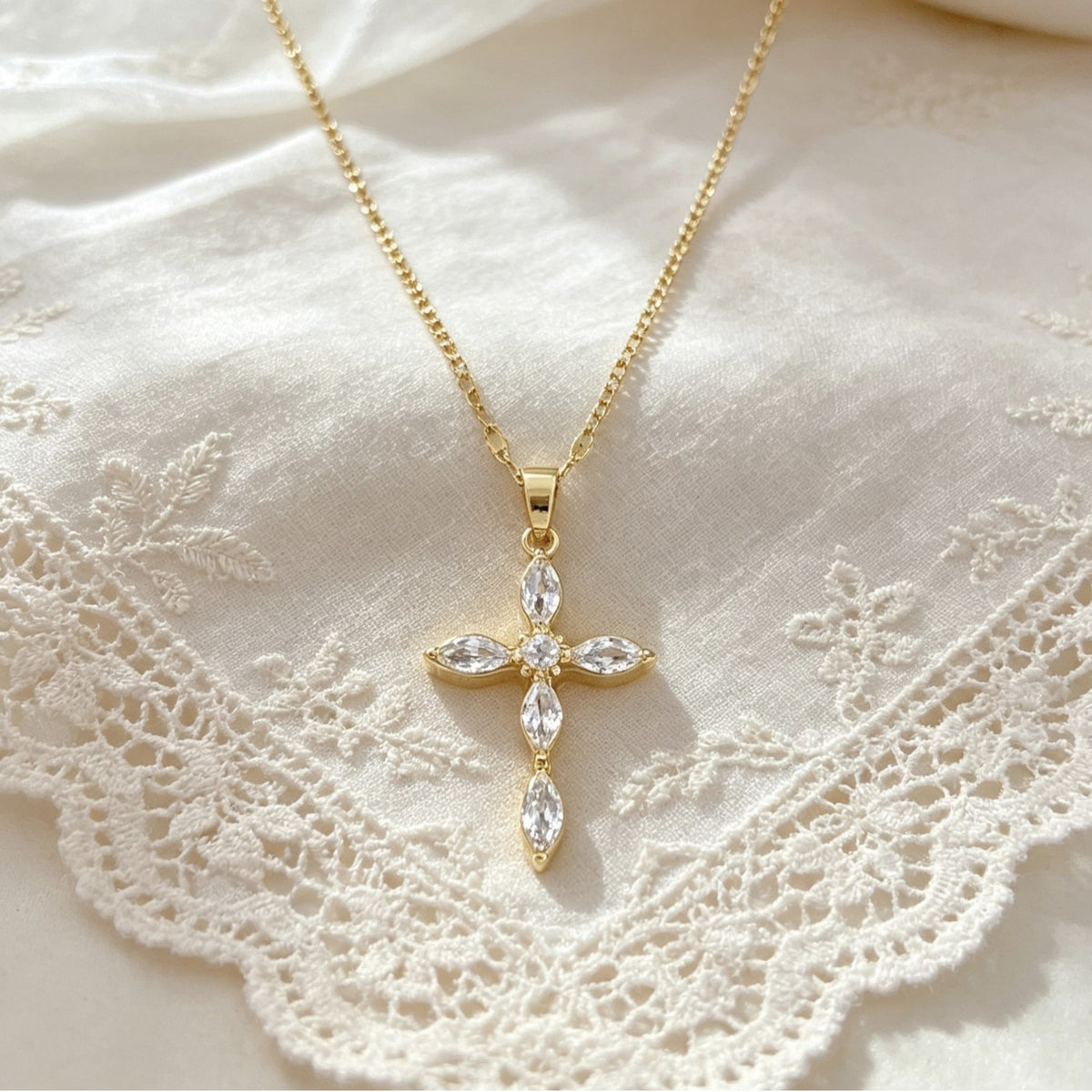 Crystal-Accent Titanium Steel Cross Necklace – product view 2
