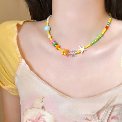 Colorful Beaded Bear Clavicle Necklace and Bracelet – product view 6