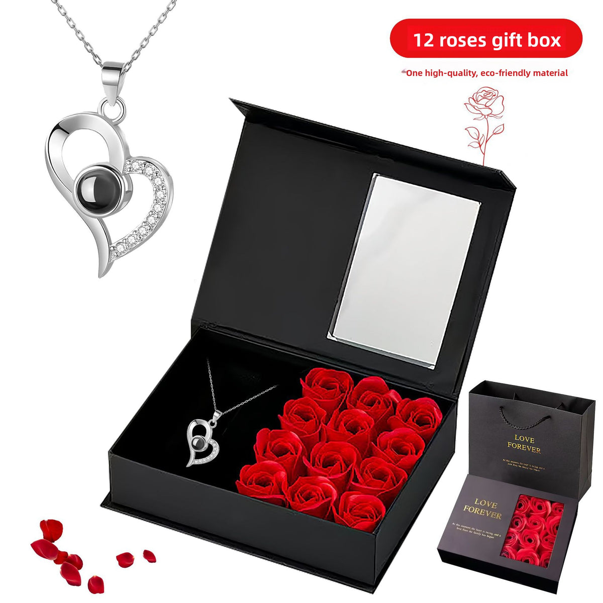 Heart Projection Necklace with Multilingual Message – product view 19