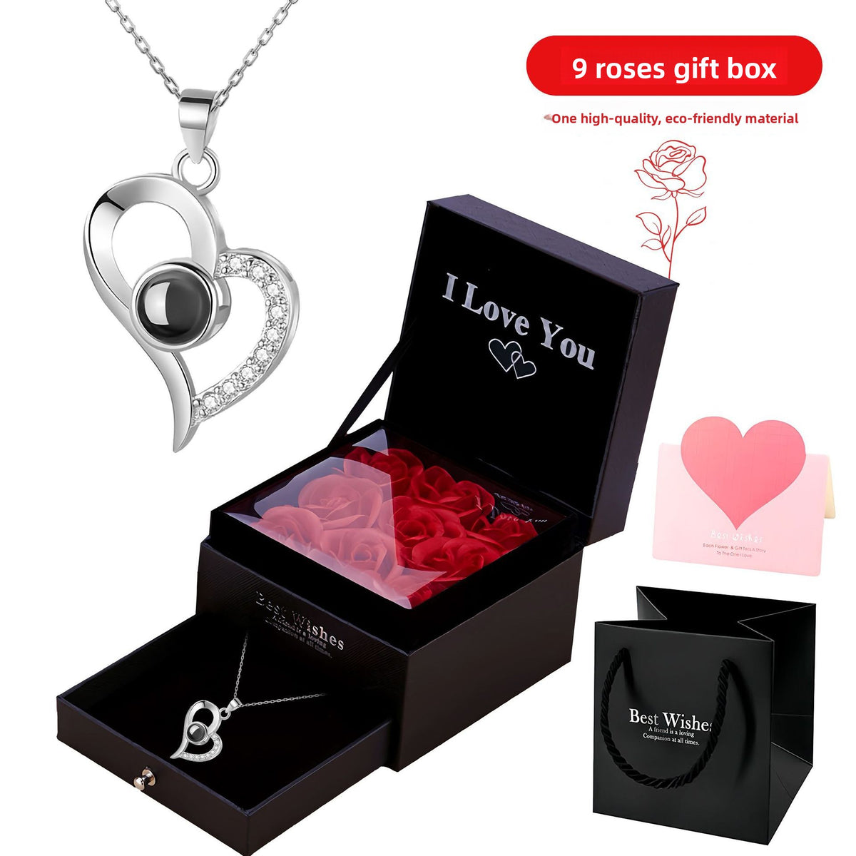 Heart Projection Necklace with Multilingual Message – product view 17