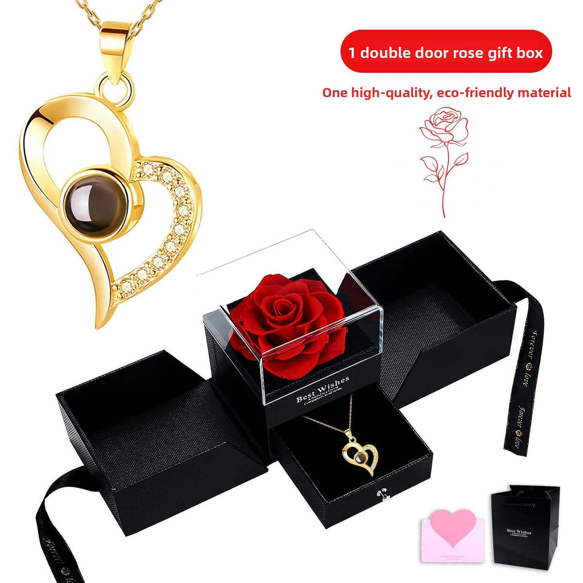 Heart Projection Necklace with Multilingual Message – product view 13