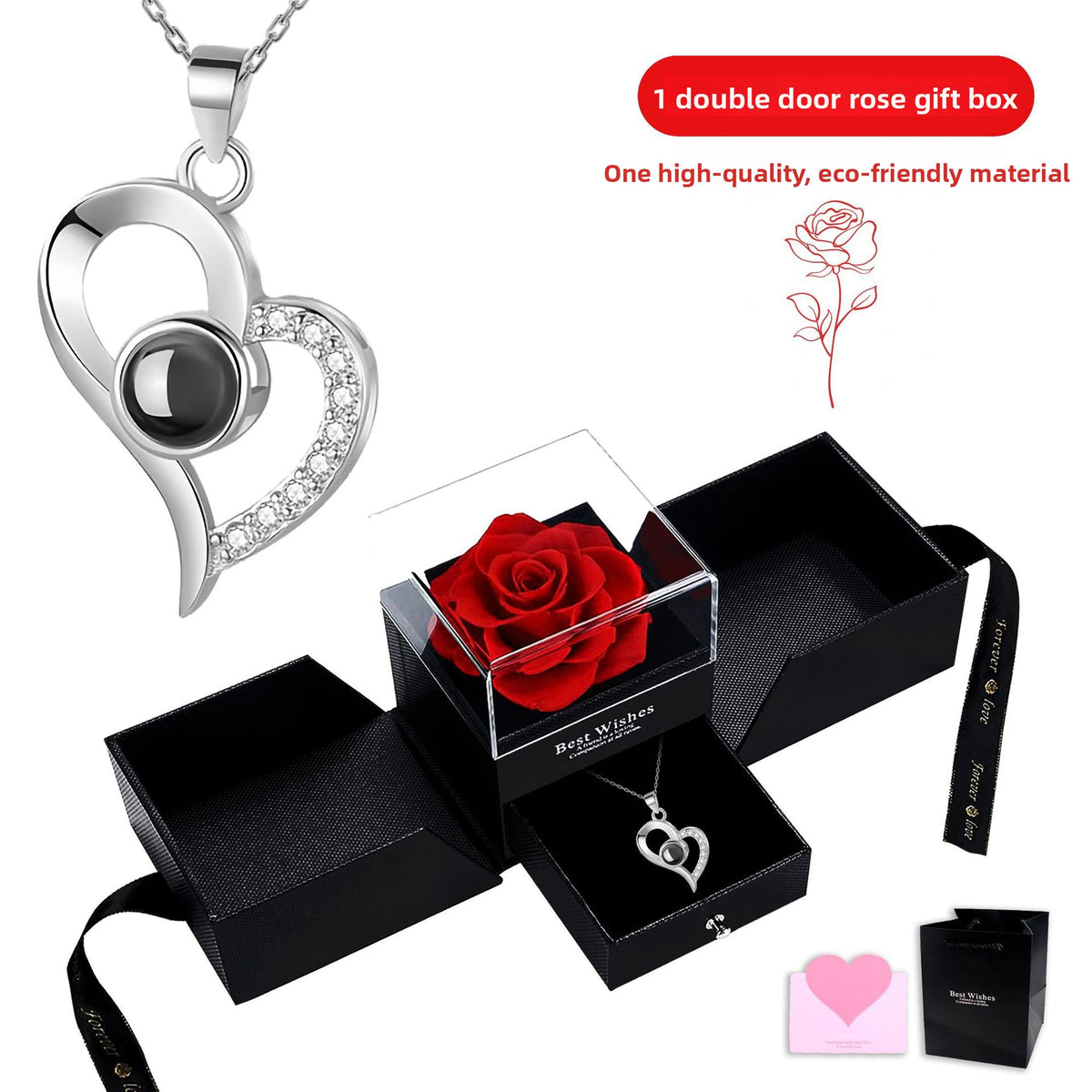 Heart Projection Necklace with Multilingual Message – product view 9