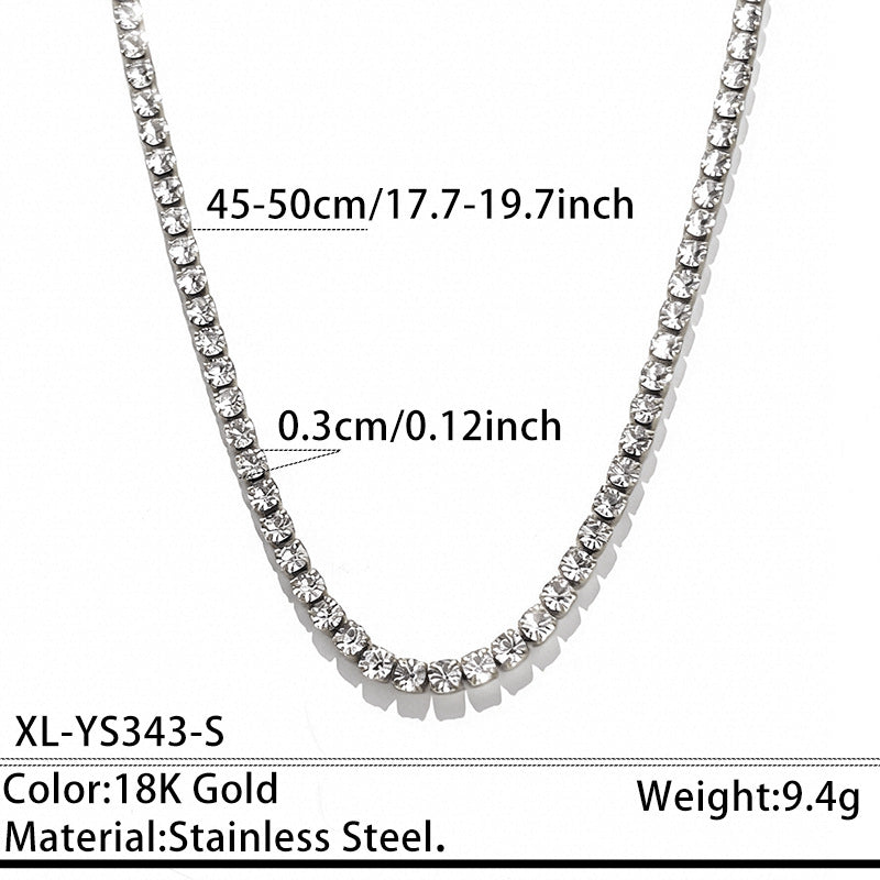 Stainless Steel Rhinestone Tennis Chain Necklace – product view 8