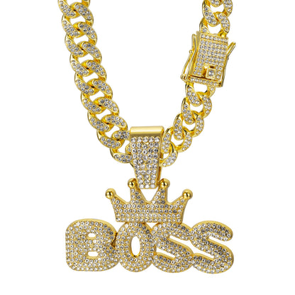 Crown Pendant Cuban Chain Necklace – product view 5