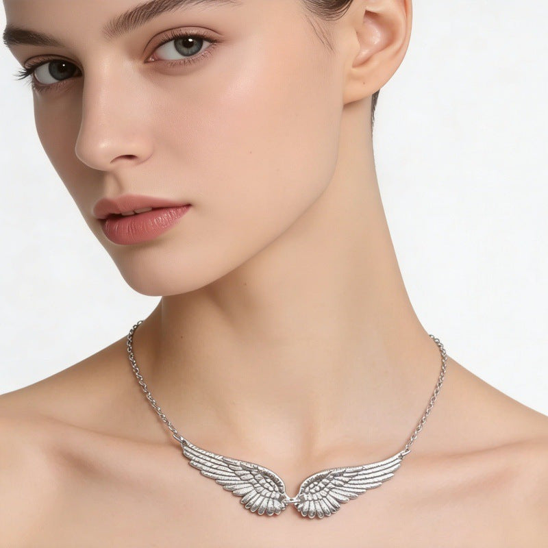 Double Wings Angel Retro Pendant Necklace for Women – product view 1