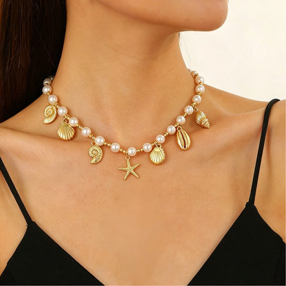 Layered Shell Pearl Starfish Pendant Bohemian Necklace – product view 18
