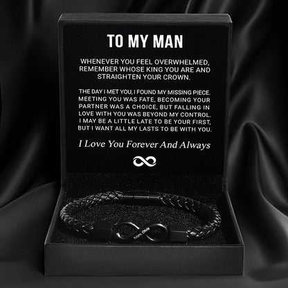 Engraved Leather & Steel Magnetic Bracelet – product view 1