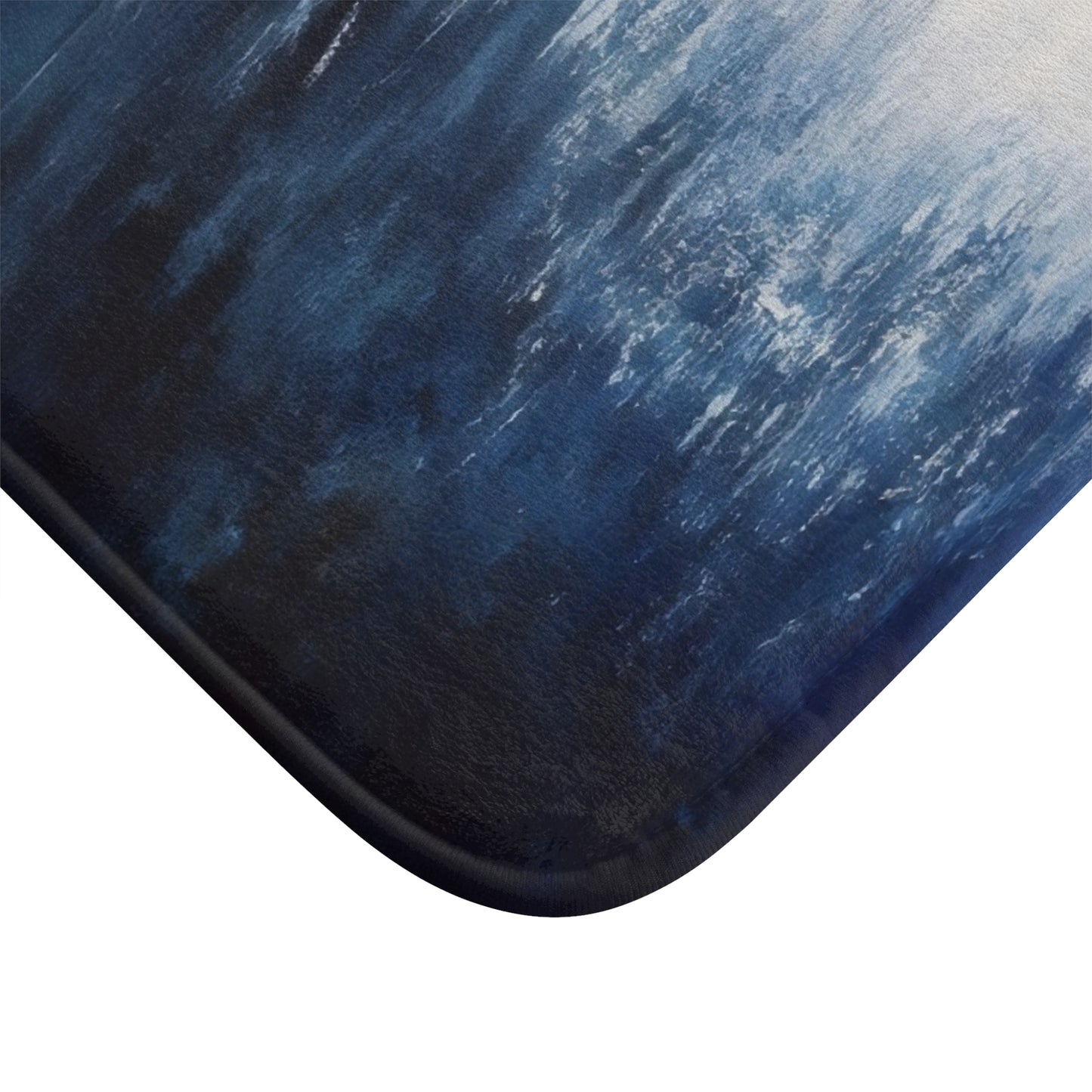 Close up of blue abstract Christian wall art print with textured paint pattern