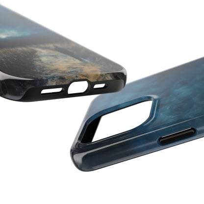 Blue abstract cloud design Christian phone case closeup, durable protective cover