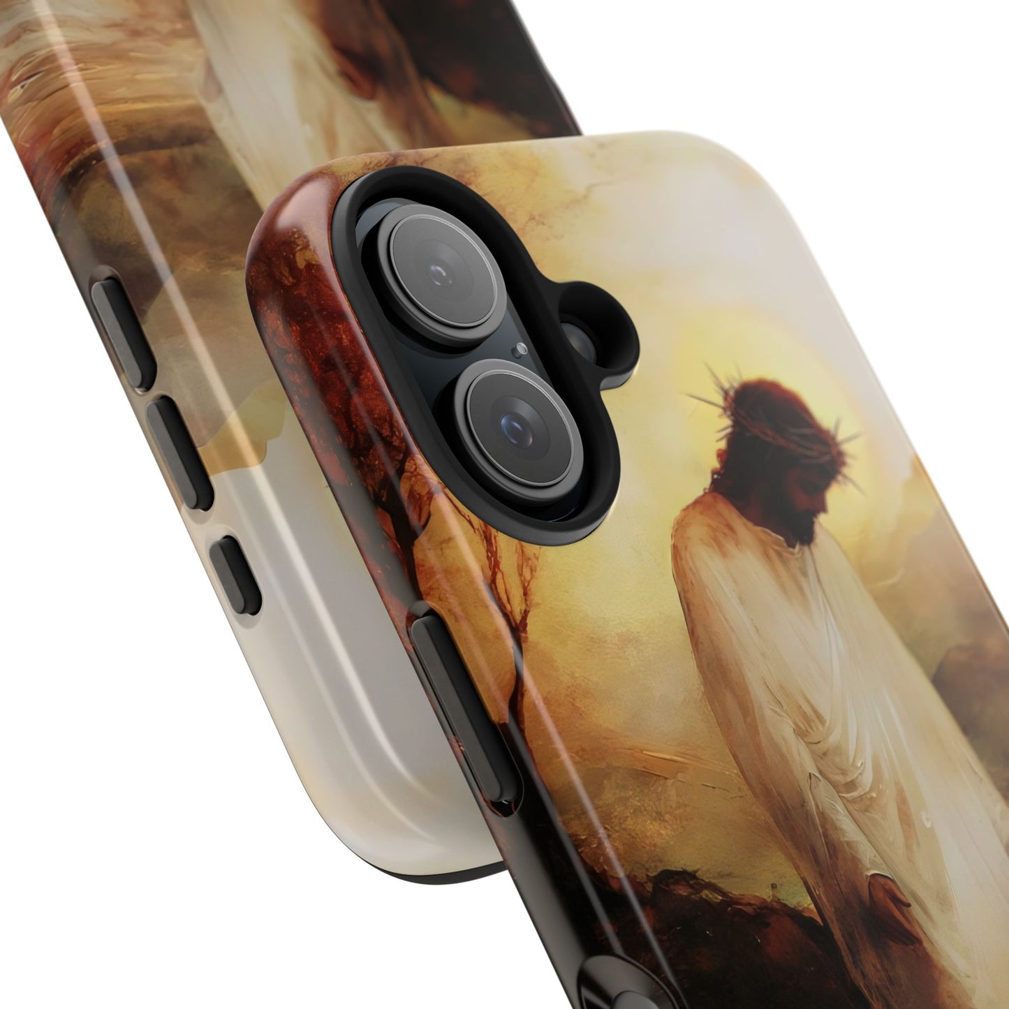 Christian phone case with Jesus art, crown of thorns, faith-inspired spiritual design