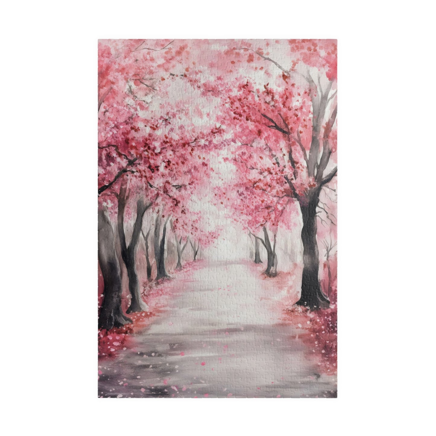 Jigsaw puzzle with a scenic pink cherry blossom pathway