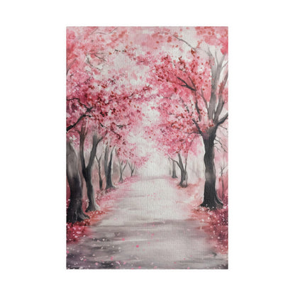 Jigsaw puzzle with a scenic pink cherry blossom pathway