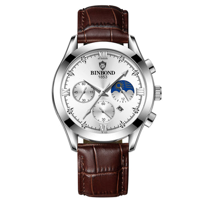 30m Waterproof Luminous Quartz Watch – Genuine Leather
