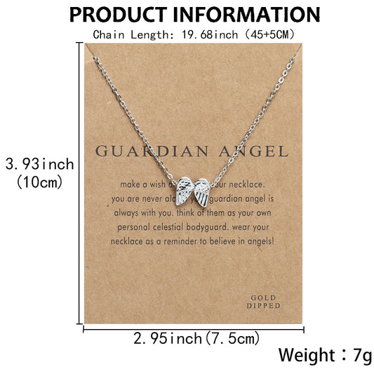 Crystal angel wing necklace on a guardian angel gift card